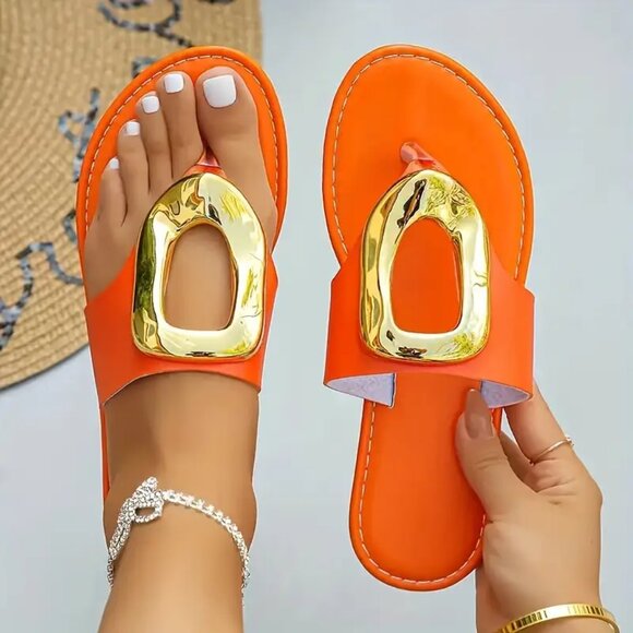 Metallic Buckle Slide Sandals – Lightweight Summer Clip Toe Flats - Picture 10 of 10